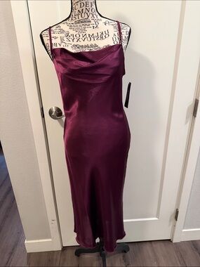 bebe Satin Slip Dress in Deep Purple